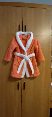 Флисовый банный халат на 3-4 года ярко оранжевый, Турция, 100% хлопок
