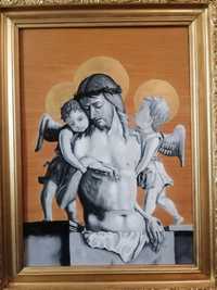 Pieta. Jezus Chrystus opłakiwany przez aniołów. Obraz olejny.