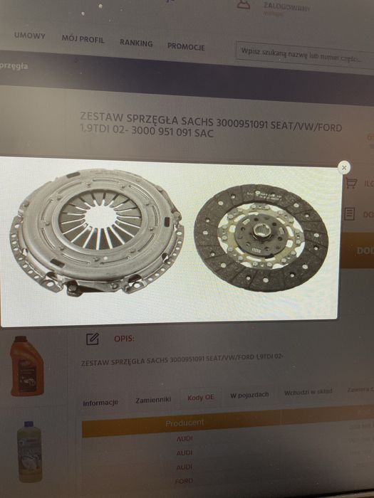 Sprzęgło Sachs Audi VW Seat Skoda Ford