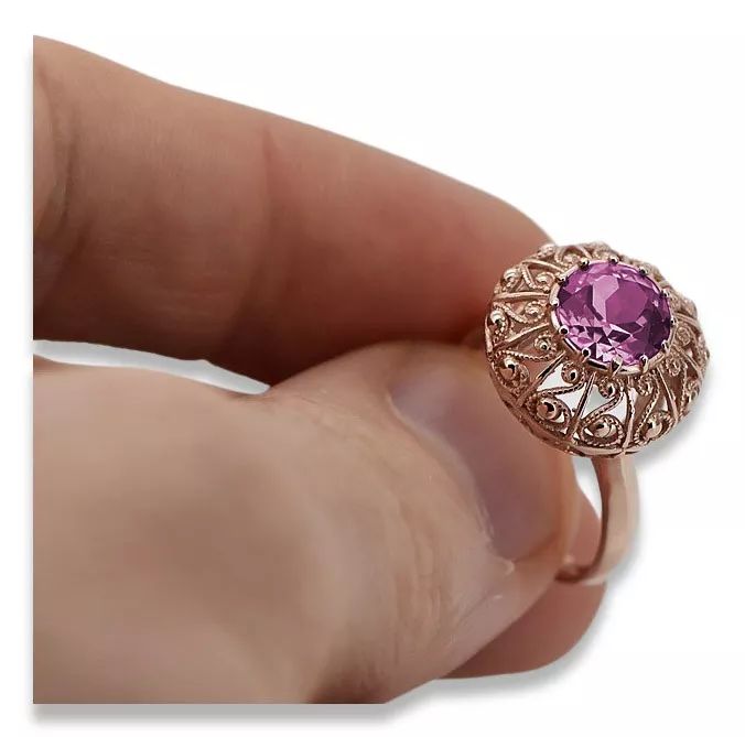 Radziecki 14K złoty pierścionek z różowego złota Amethystem vrc059 Gd