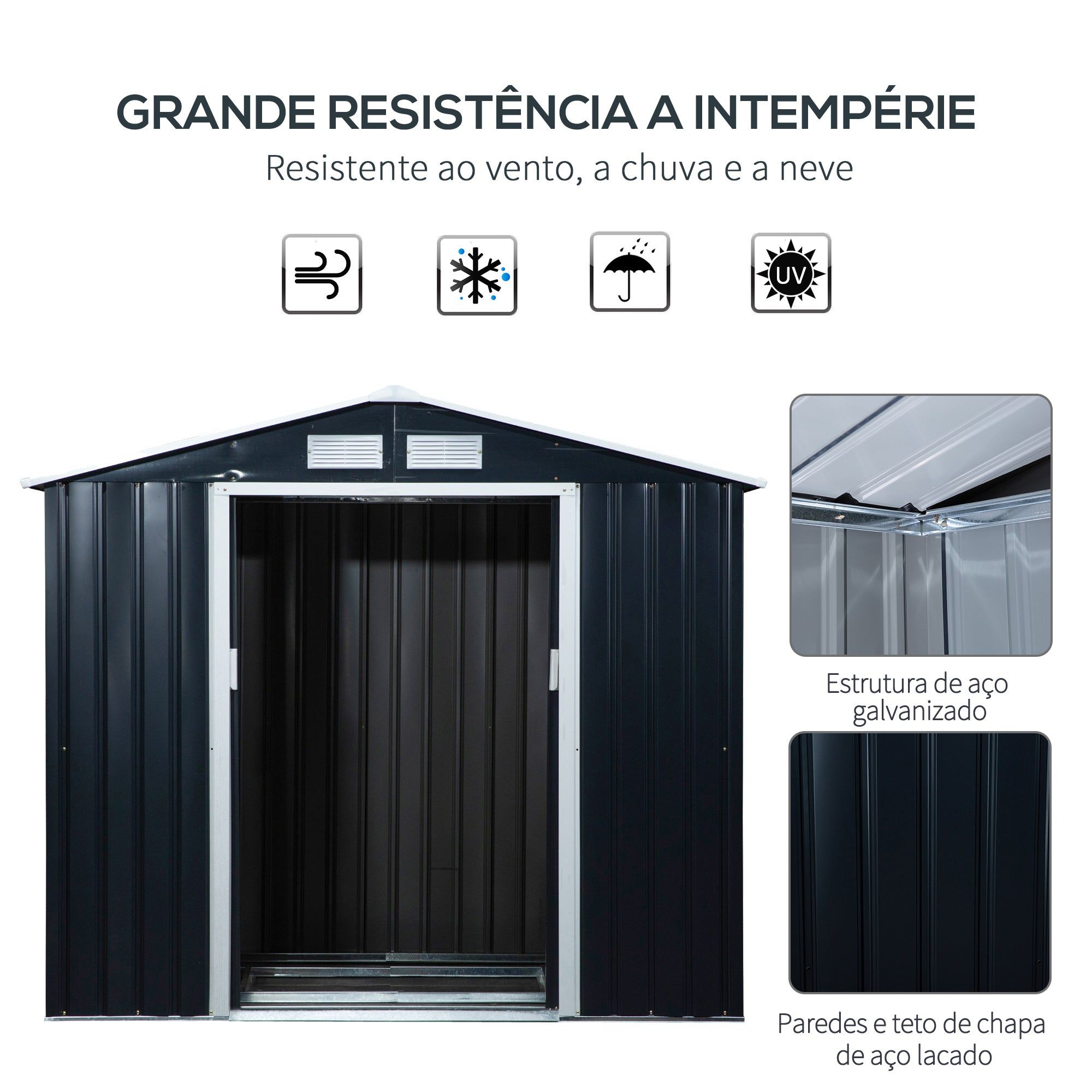Abrigo de Jardim 213x130x185cmMetálico de Exterior para Armazenamento
