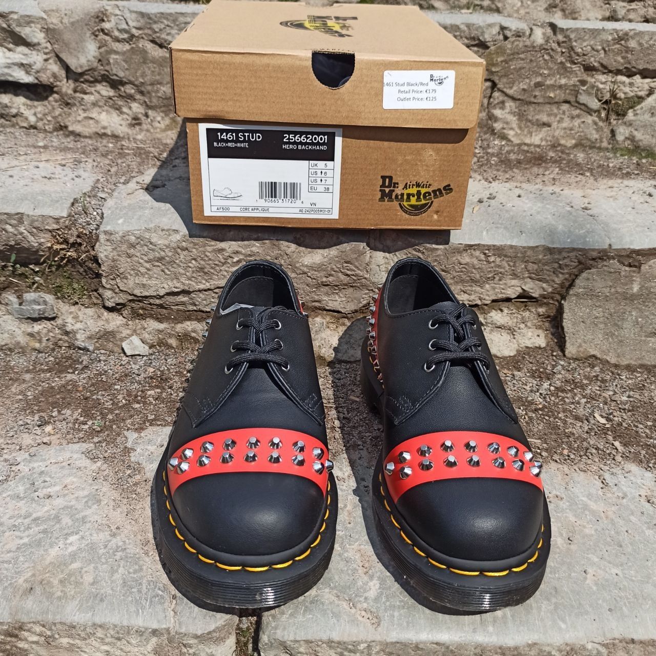 Туфли Dr.Martens 1461 STUD BLACK AND RED + white (25662001) Оригинал!