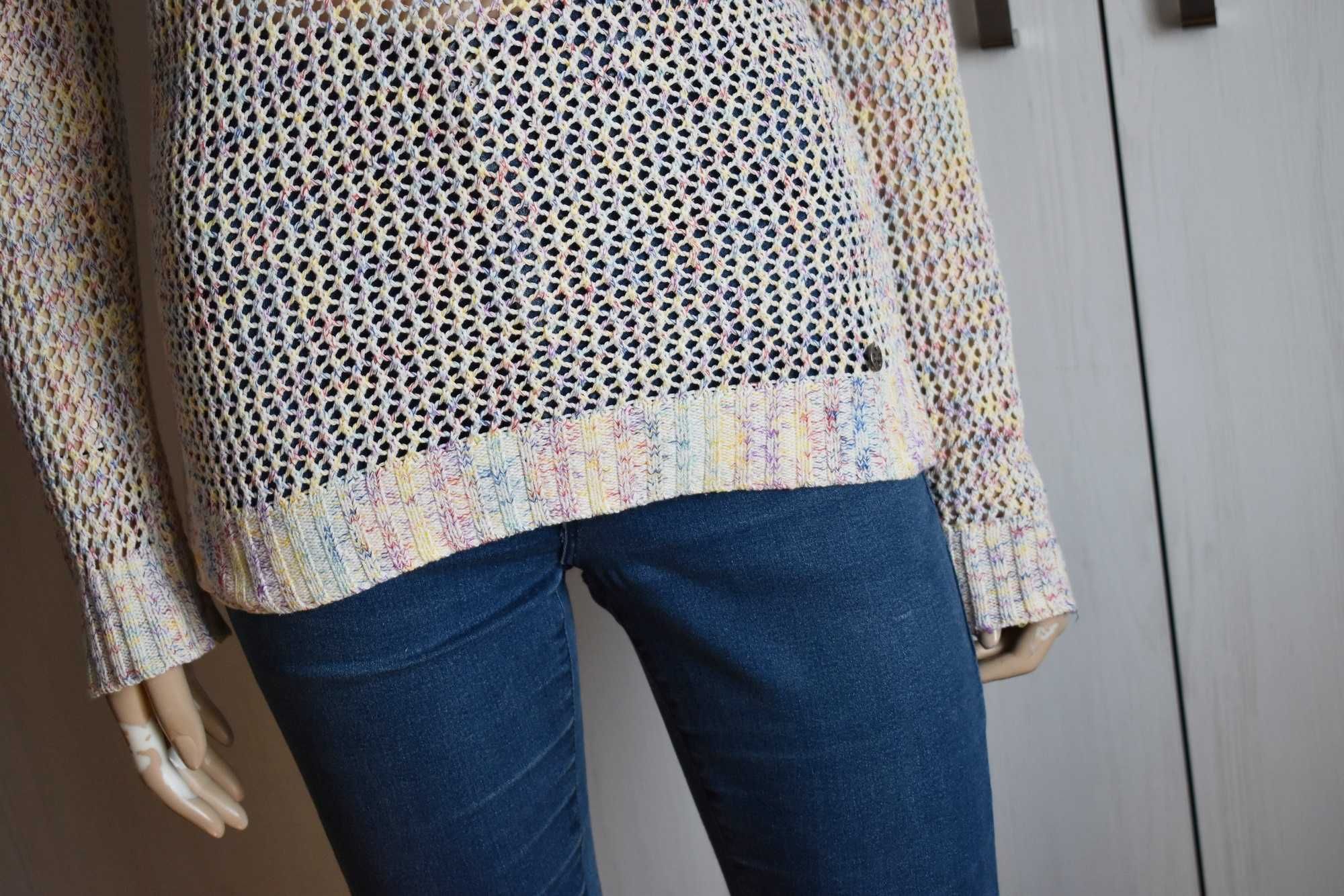 Sweter S M 36 kolorowy szydełkowany cienki sweterek na szydełku bluzka