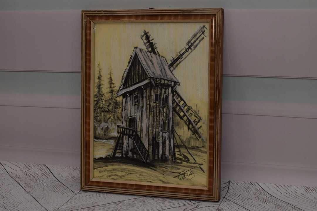 Wiktor Zin 1979 - Stary Młyn - Pastel za Szkłem - Polski Obraz Olejny