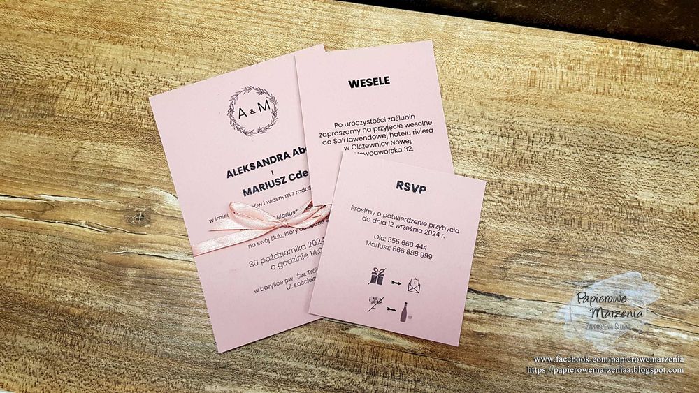 Zaproszenie ślubne z serii JEDNOKARTKOWE model 1 b: proste