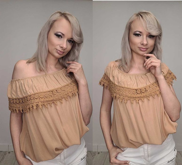 NOWA Bluzka WŁOSKA zwiewna z koroną 6 kolorów r UNI beż nude camel