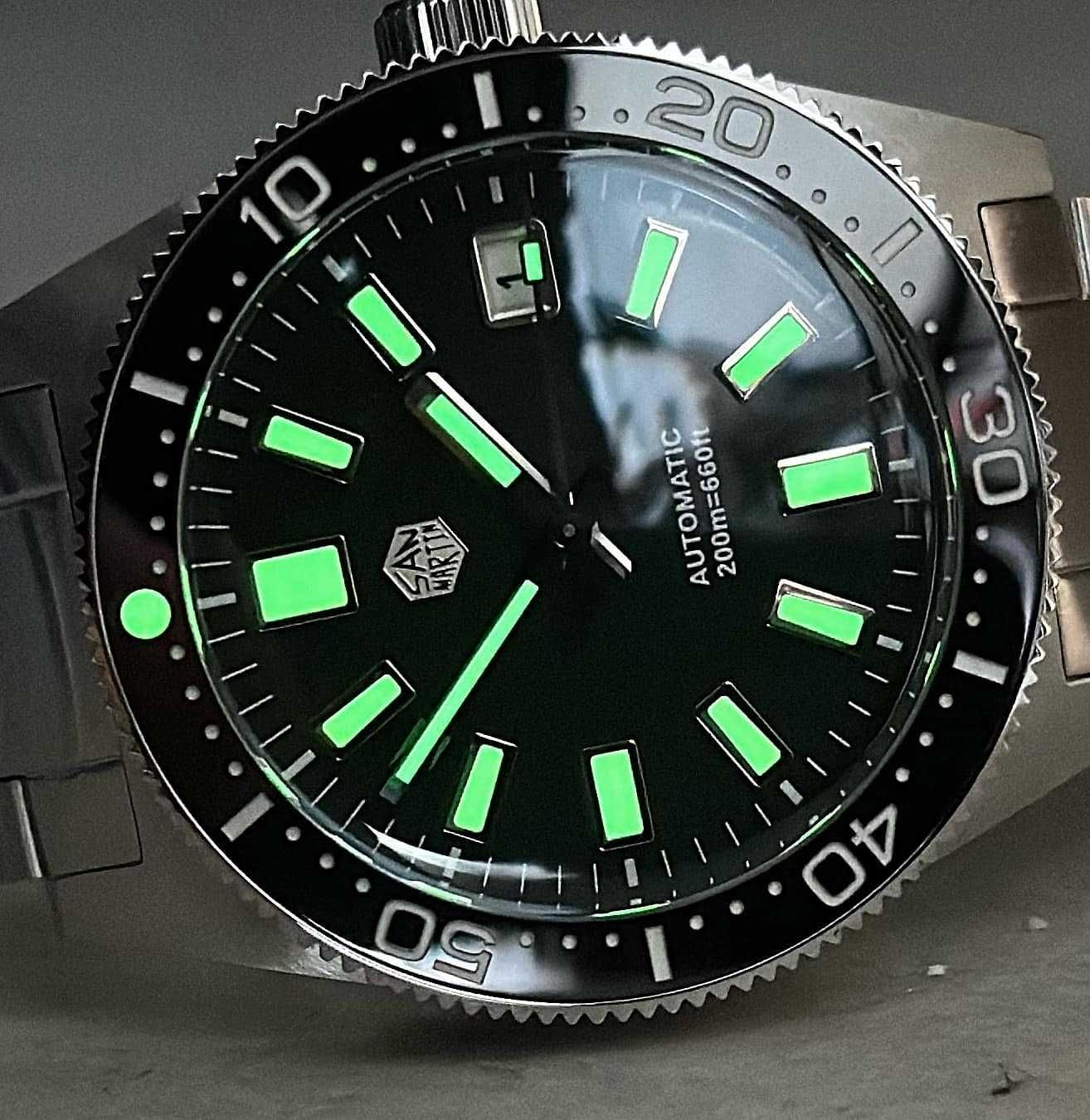 Zegarek automatyczny San Martin SN007B Green face, Diver 200m, Idealny