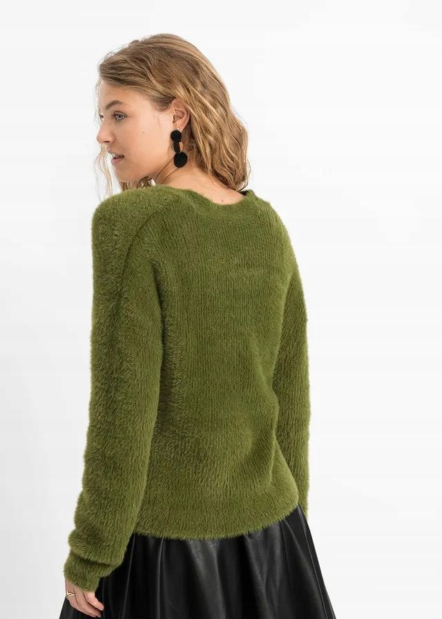 B.P.C sweter rozpinany włochaty zielony 44/46.