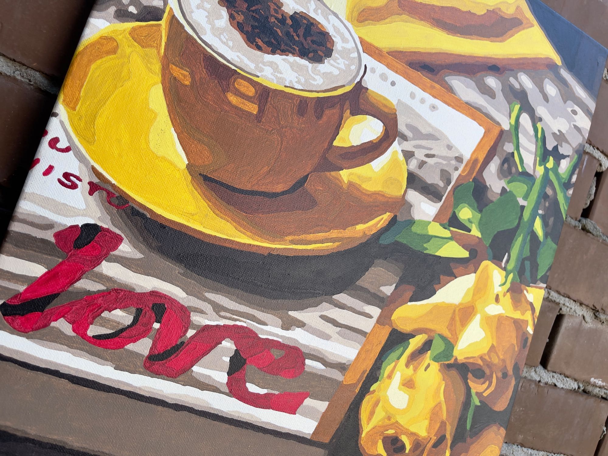 Картина розмальована за номерами Особливий букет кава жовті троянди
