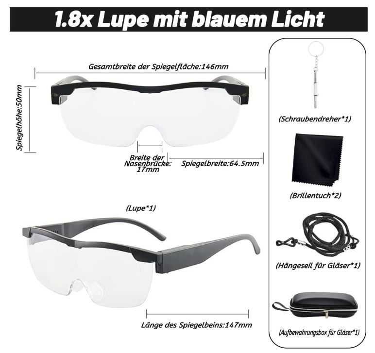 Okulary powiększające ze światłem LED 1.8x