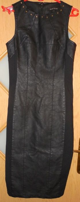 Sukienka czarna z ćwiekami ekskluzywna River Island imitacja skóry