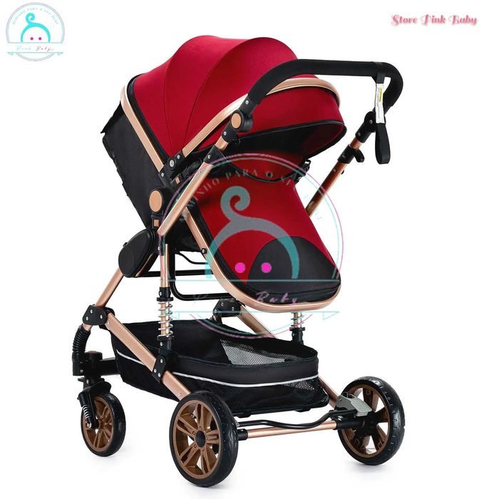 Carrinho de bebé 3 em 1 PinkBaby - Fabulous - Vermelho Bordeaux