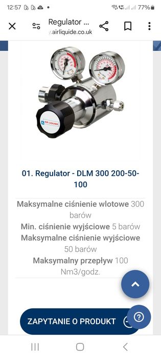 Regulator wysokiego ciśnienia Air Liquide