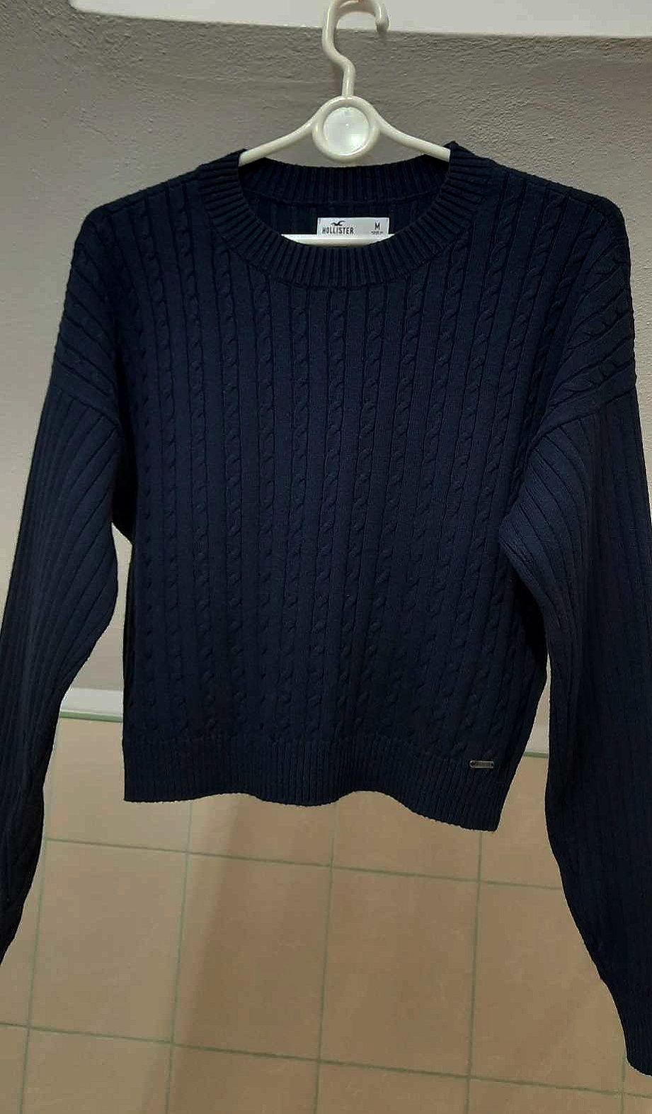 Sweter damski 38 M warkocz Hollister granatowy bdb bawełna