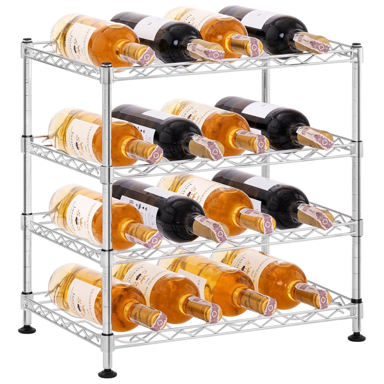 Regał stojak na butelki z winem metalowy 4 półki 45 x 30 x 47 cm na 16