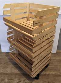 Regał na kółkach wózek ze skrzynek drewnianych drewno naturalne