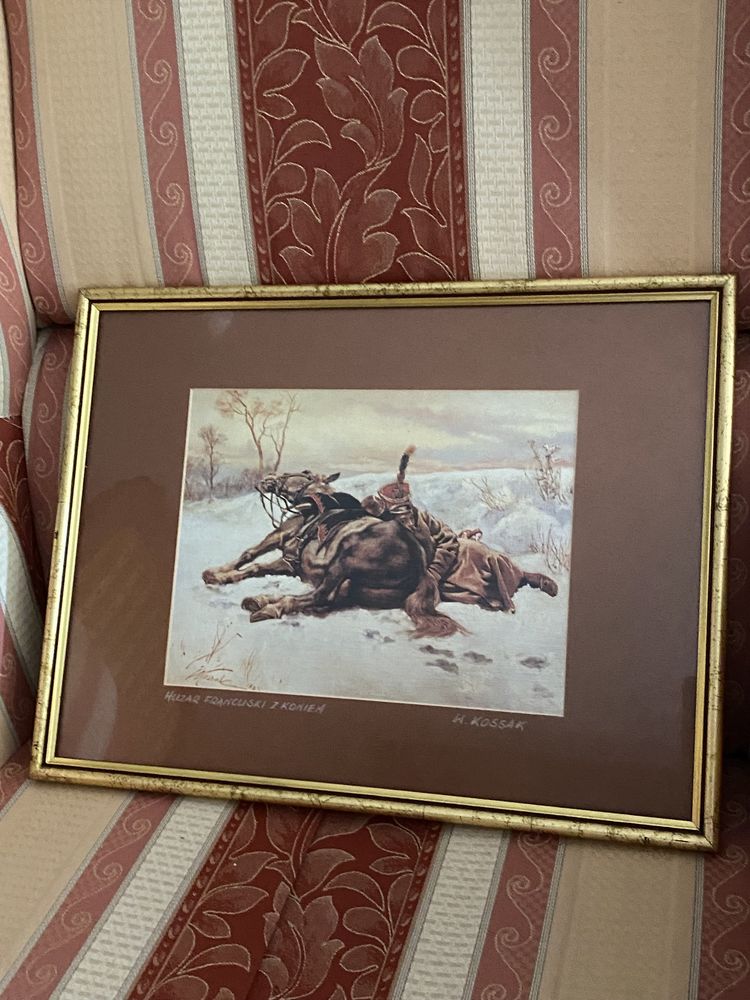 Obrazy w złotych ramkach Kossak polowanie