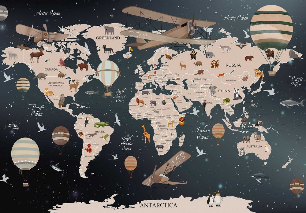 Fototapeta Dla Dzieci Mapa Świata Ciemna 3D Na Twój Rozmiar + KLEJ