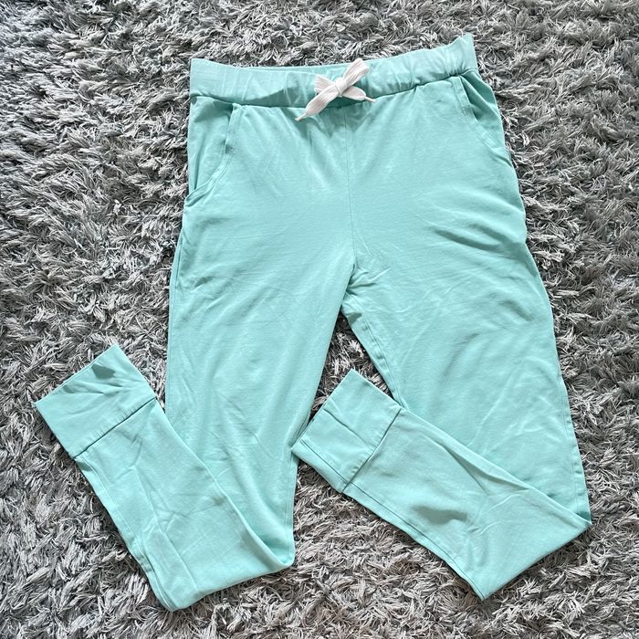 Spodnie ciążowe kieszenie turkusowe 90% bawełna 10% elastan M/L