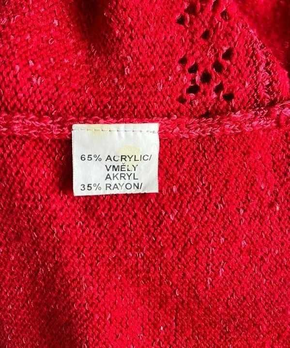 Czerwony sweter damski z ażurowym splotem wiskoza Great L 40