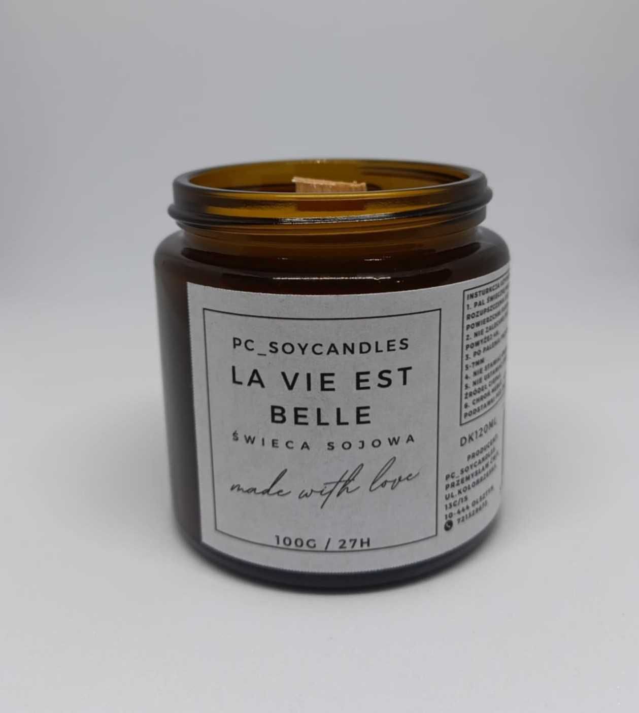 Świeca Sojowa Zapachowa La Vie Est Belle 120ml 27h Drewniany Knot