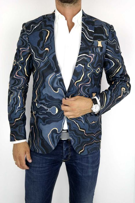 GIOVANNI PERA D805 Marynarka męska czarny granat elegancka SŁOJE