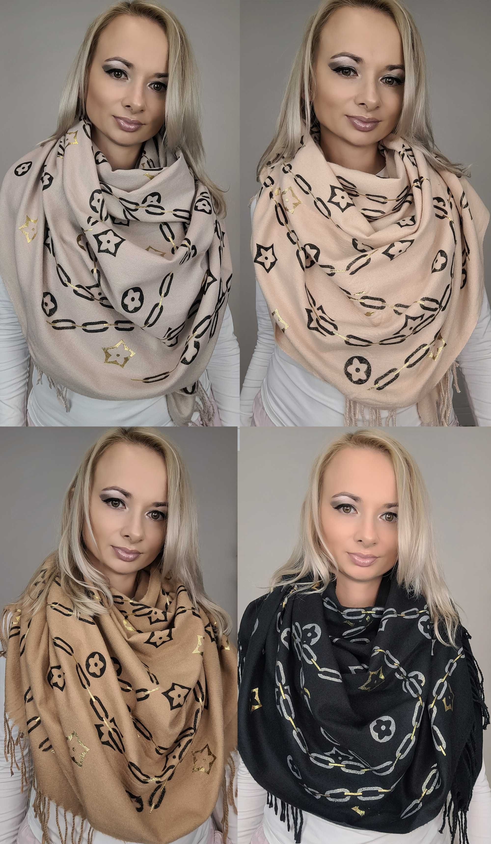 4 KOLORY Szalik CHUSTA szal PREMIUM złoto brąz czarny beż wiskoza