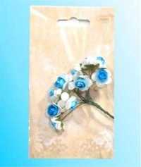 Kwiatki papierowe różyczki biało - niebieskie