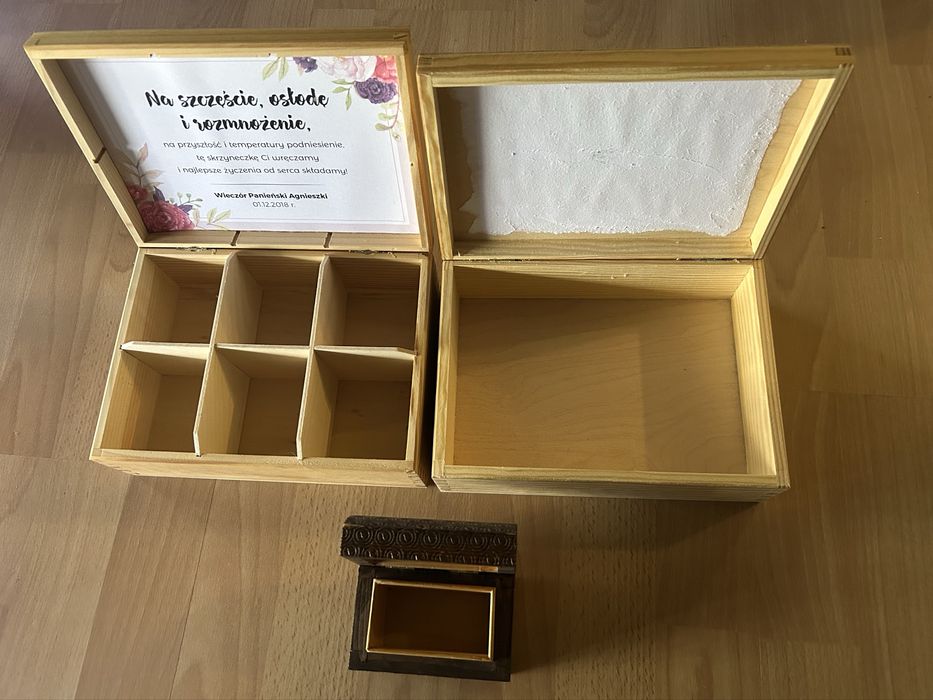 Zestaw 3 drewnianych szkatułek