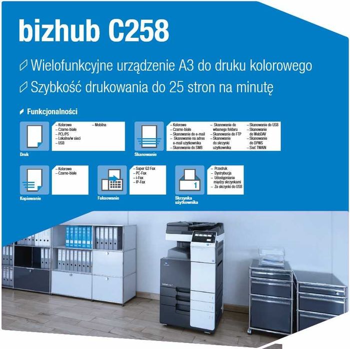 Konica-Minolta bizhub c258 Drukarka wielofunkcyjna + TONERY