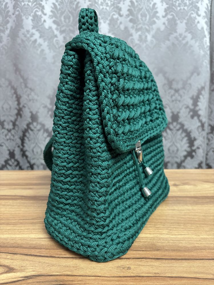 plecak ze sznurka handmade zielony