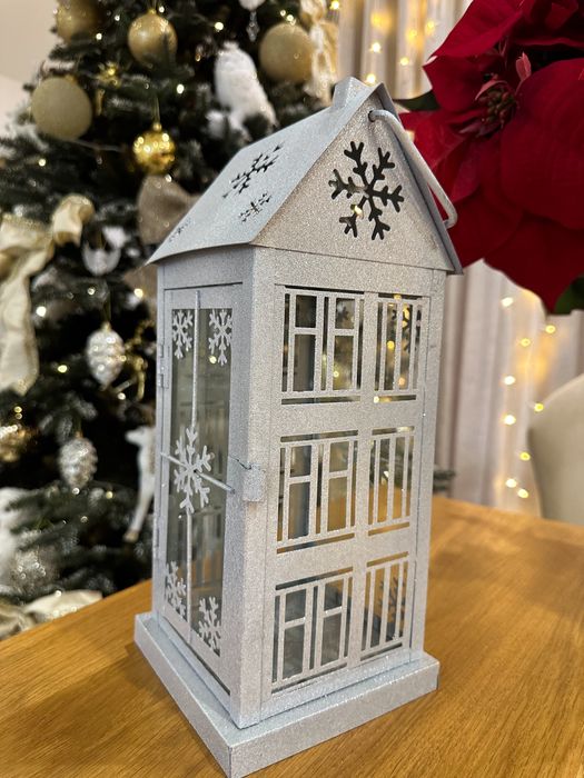 Stebrny lampion snowhouse domek brokat brokatowy home&you