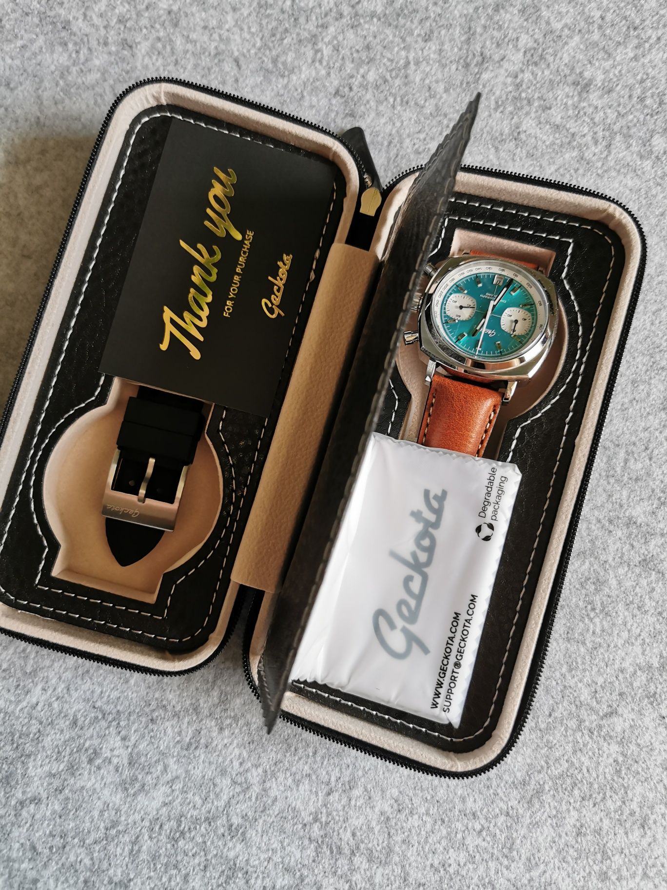 Zegarek Geckota Chronotimer Racing Chronograph Sunburst Aqua Dial