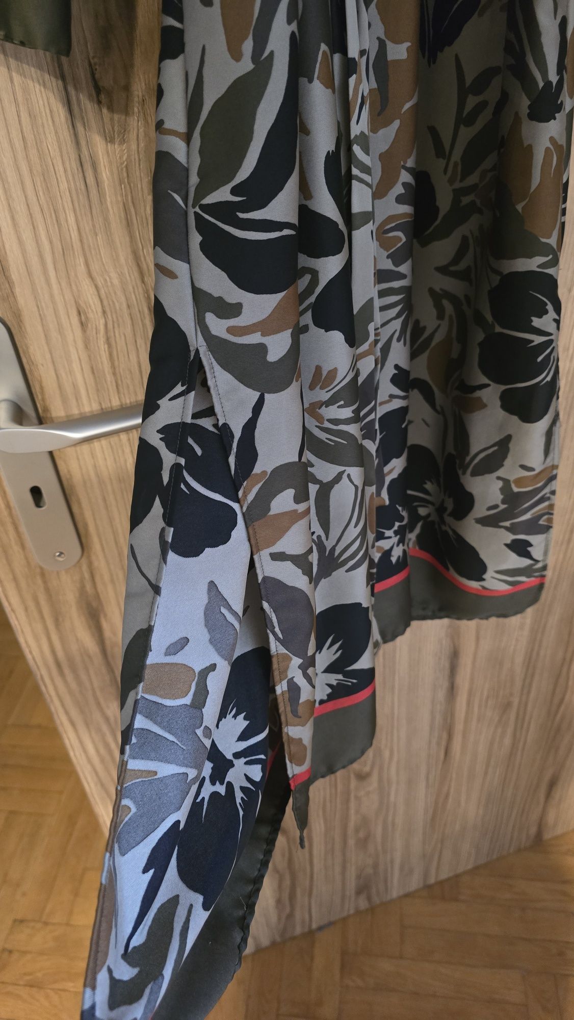 Zara sukienka zielona monstery flora M 38 Pasek midi basic