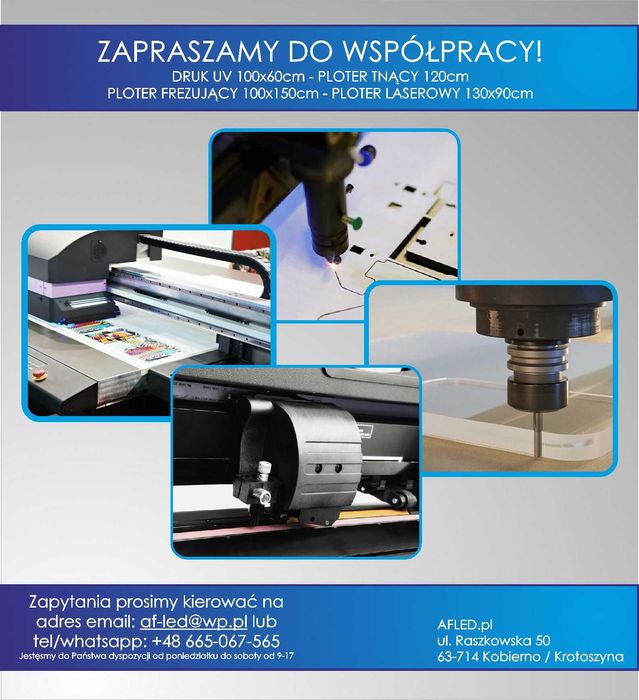 Reklamy, Druk UV, Frezowanie CNC, Cięcie i grawer laserem, ploter tnąc
