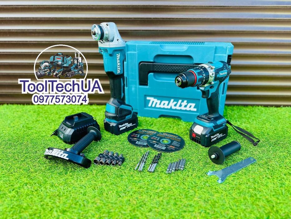 Акумуляторний Набор 2в1 Makita Болгарка DGA404 + Шуруповерт DHP485