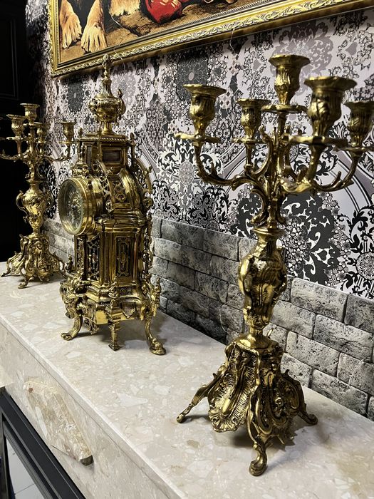 Годинник бронзовий з канділябрами / підсвічниками / часы / бронза