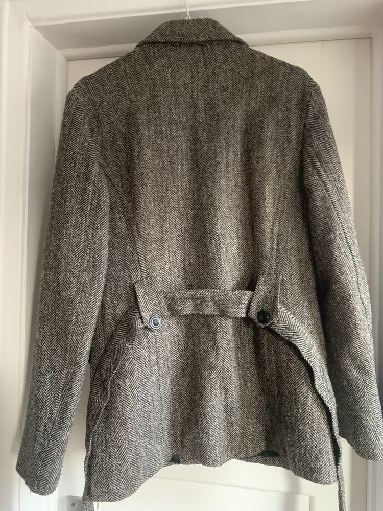 Blazer castanho de lã mesclado com cinto Mango T44