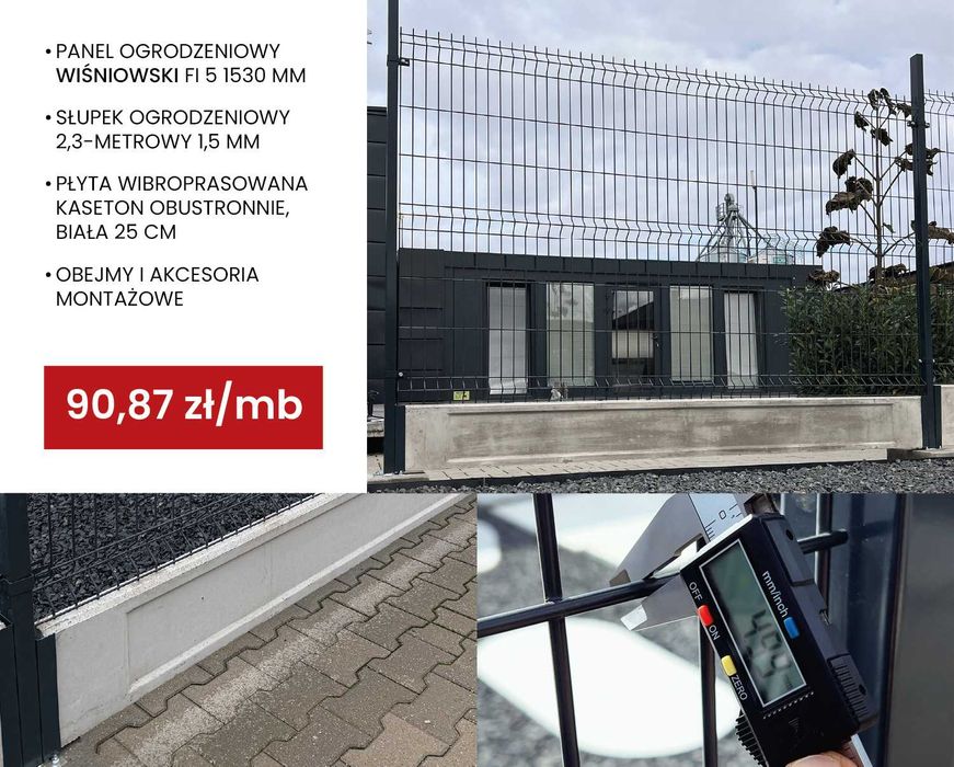 Komplet ogrodzenie Wiśniowski 1530 Fi5 wibroprasa kaseton biała 25cm