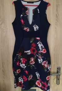 Granatowa sukienka z motywem kwiatowym L/XL