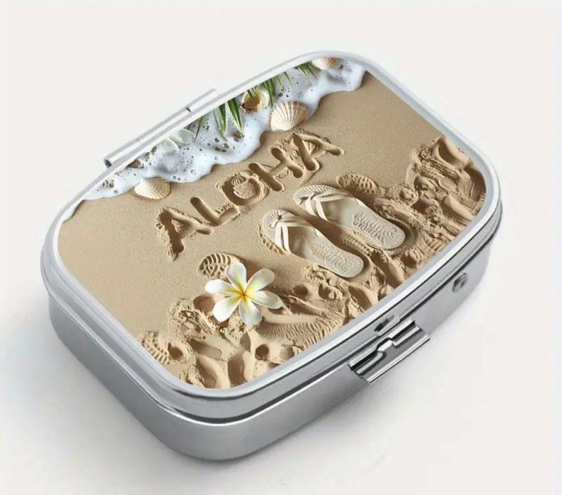 Metalowe pudełko organizer na leki. Hawaje.