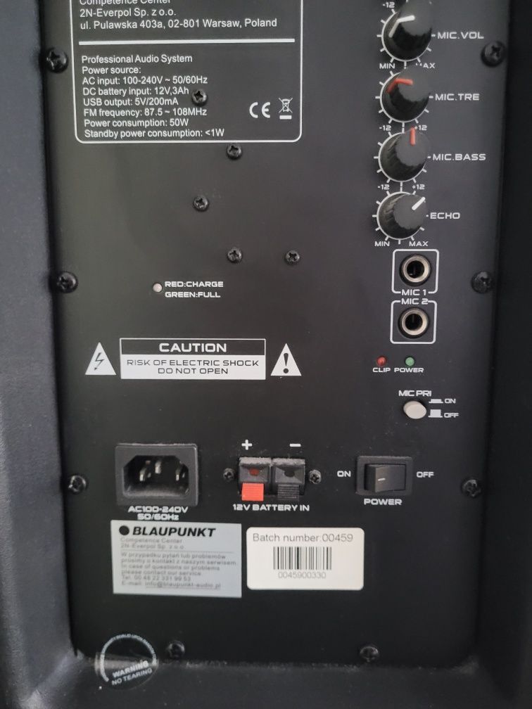 Głośnik przenośny Kolumna aktywna Power audio BLAUPUNKT PA15