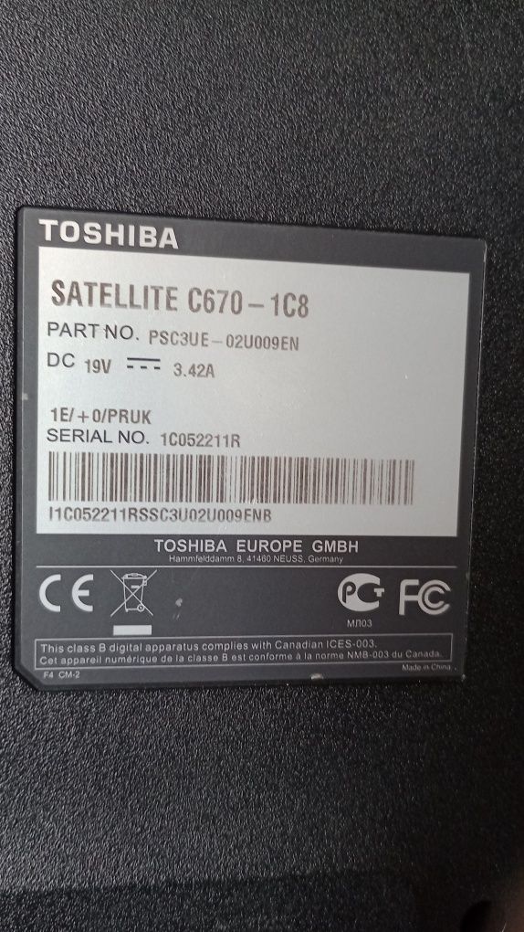 Laptop Toshiba Satelitte C670-1C8