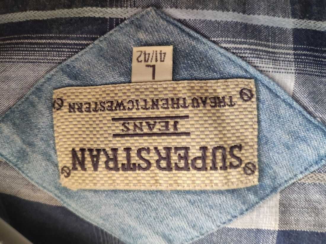 męska letnia bawełniana western koszula krótki rękaw kołnierzyk