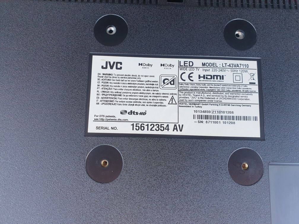Telewizor LED JVC LT 43VA7110 uszkodzona matyca
