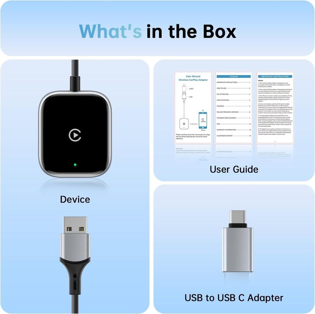 Bezprzewodowy adapter CarPlay z adapterem USB C