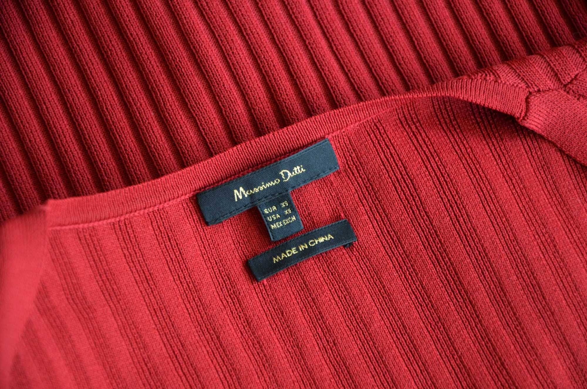 Massimo Dutti długa dzianinowa kopertowa sukienka rust premium 34 XS