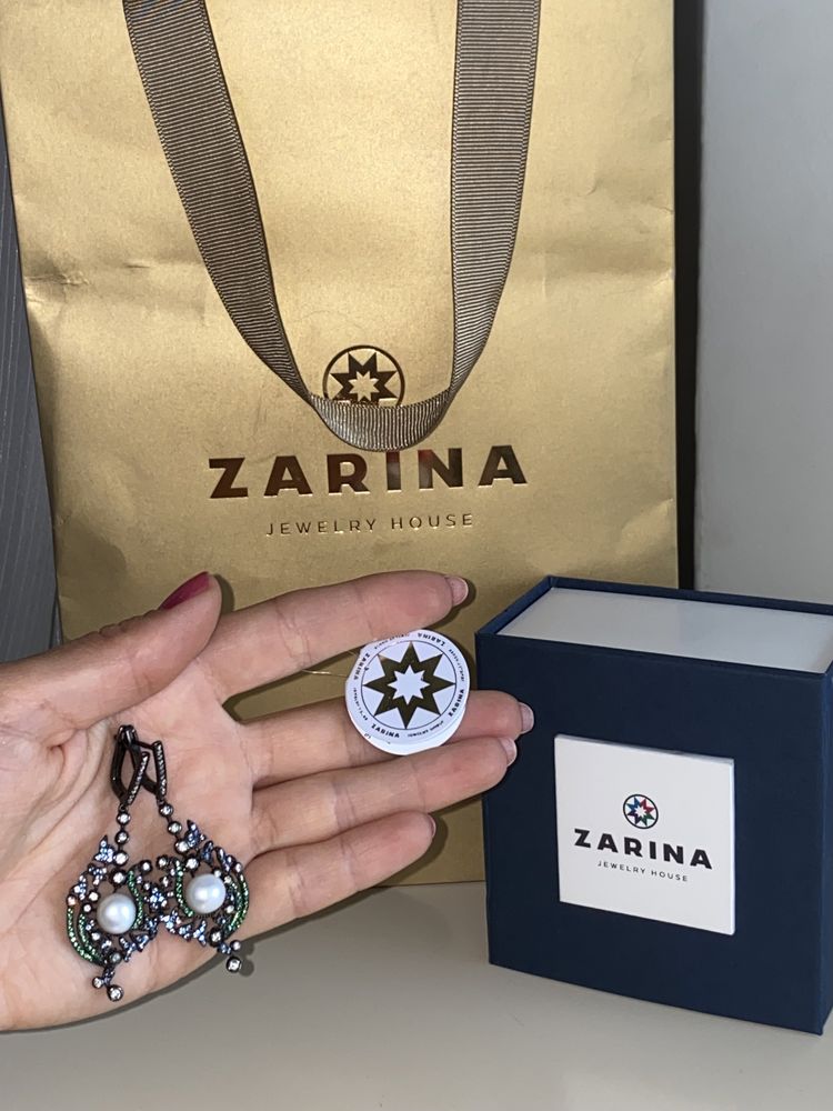 Серьги- подвески серебряные Zarina с жемчугом, цирконием