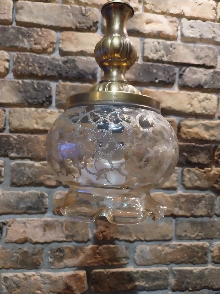Antyk stara lampa na prąd mosiądz 130lat  szklany klosz  retro vintage