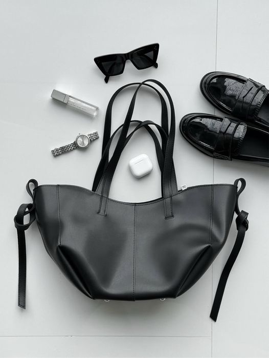 Нова трендова чорна сумка шопер з екошкіри